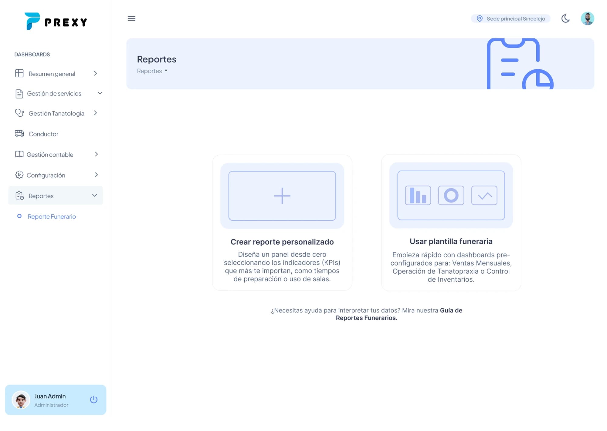 Módulo de reportes rediseñado: crear un reporte personalizado o usar una plantilla funeraria