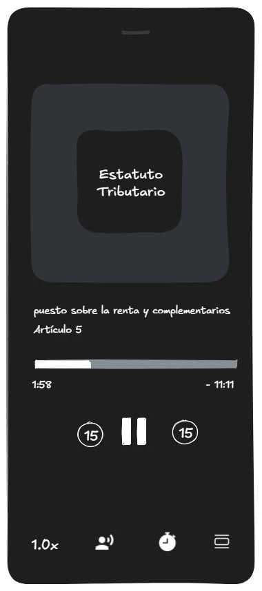 Wireframe del reproductor de audio del Estatuto Tributario