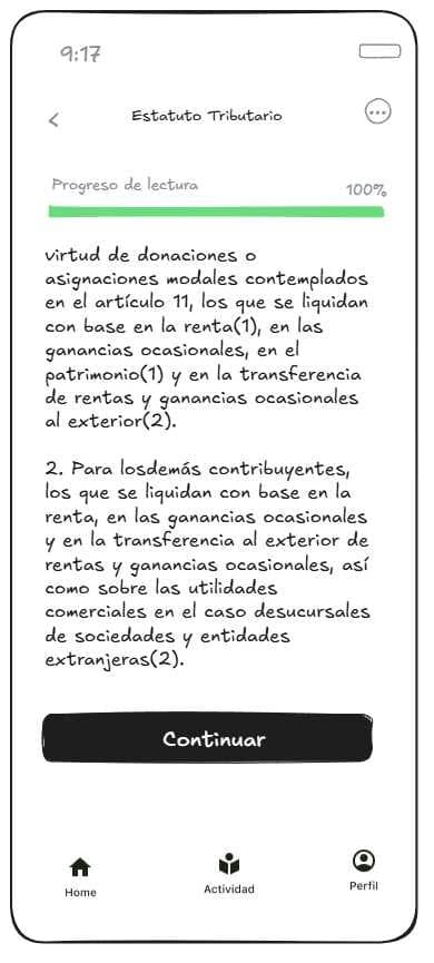 Wireframe de un artículo con la barra de progreso de lectura al 100 %